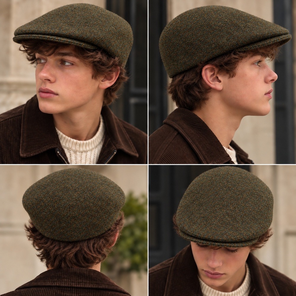 Vtg Carriglen Flat Cap Green 100% Wool Hand Tailored England Tweed Newsboy Hat